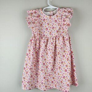 Zara Kids pink dress size 4-5 years Textured fabric flutter sleeves